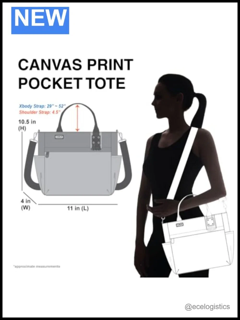 Canvas Print Pocket Tote Women Canvas Tote Bag Shoulder Purse with Detachable